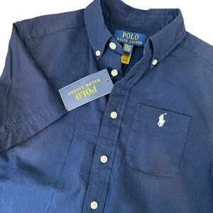 Polo Ralph Lauren NEW Boys Seersucker Button‎ Down Short Sleeve Shirt Med 10-12